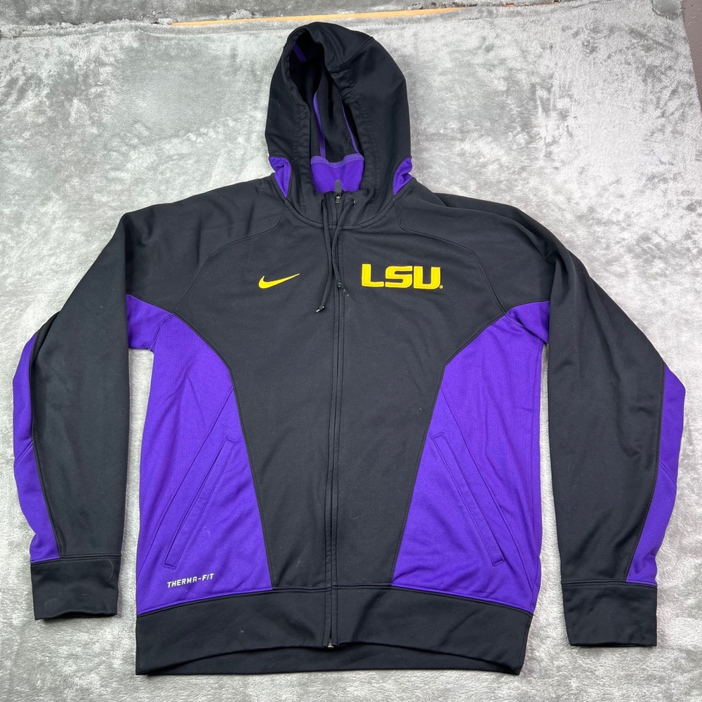 Nike LSU Tigers Therma-FIT Hoodie Mens Medium Black Purple Elite Full Zip Jacket